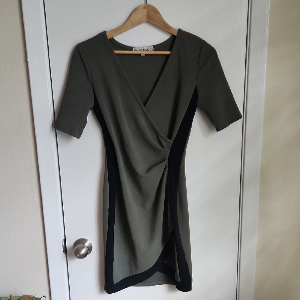 Almost Famous Olive and Black Wrap Mini Dress